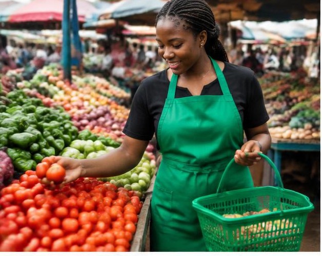 Grocery shopping help illustrated by people carrying out the activity in Nigeria