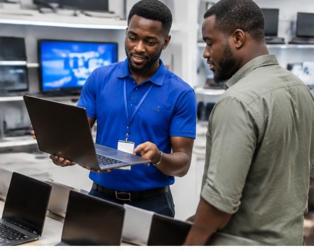 Shop for a laptop illustrated by people carrying out the activity in Nigeria