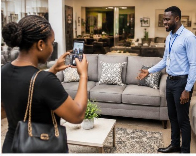 Help sell your sofa illustrated by people carrying out the activity in Nigeria