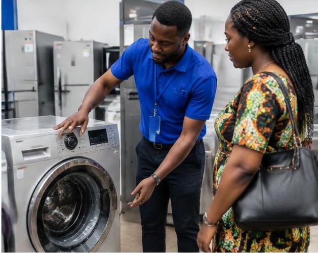 Shop for appliances illustrated by people carrying out the activity in Nigeria