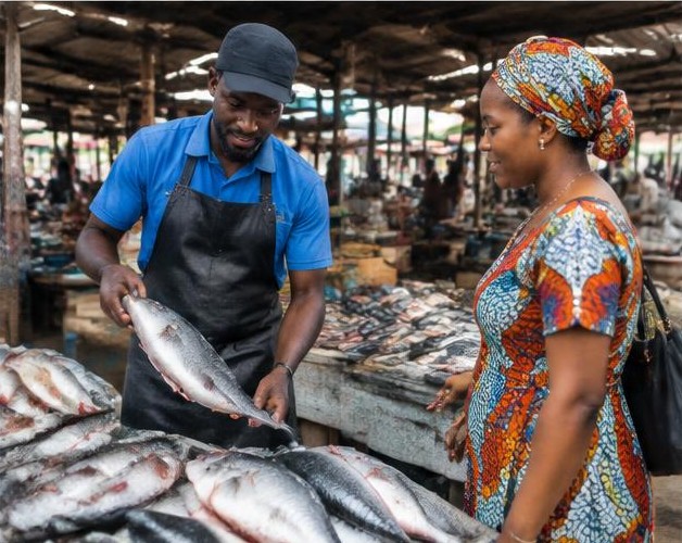Buy fresh fish illustrated by people carrying out the activity in Nigeria
