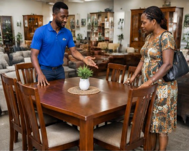 Source furniture illustrated by people carrying out the activity in Nigeria