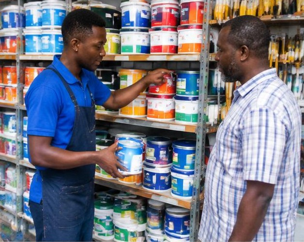 Source paint & supplies illustrated by people carrying out the activity in Nigeria