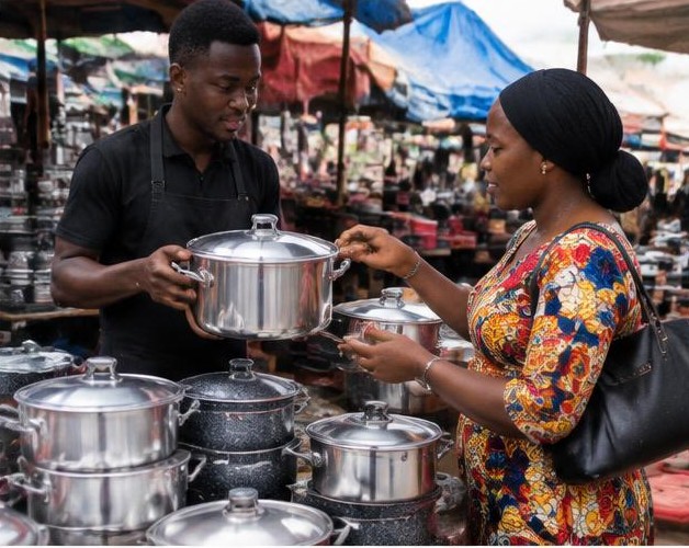 Source kitchen utensils illustrated by people carrying out the activity in Nigeria
