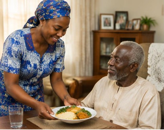 Elderly assistance illustrated by people carrying out the activity in Nigeria