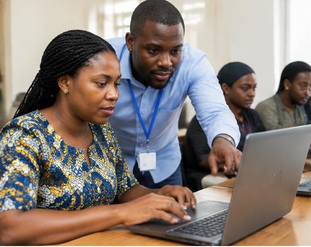Computer lessons illustrated by people carrying out the activity in Nigeria