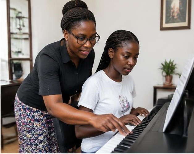 Piano lessons illustrated by people carrying out the activity in Nigeria