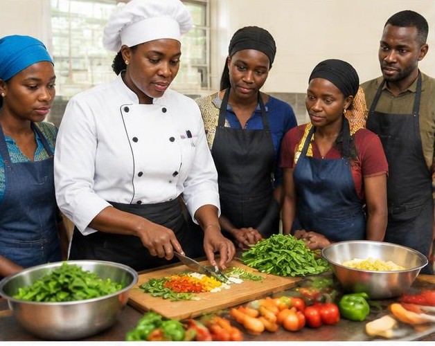 Cooking lessons illustrated by people carrying out the activity in Nigeria