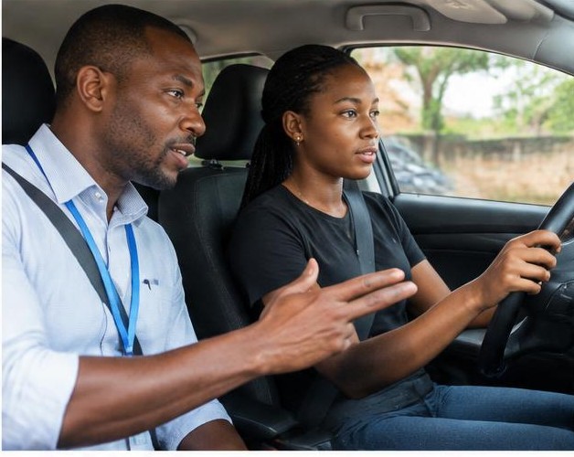Driving lessons illustrated by people carrying out the activity in Nigeria
