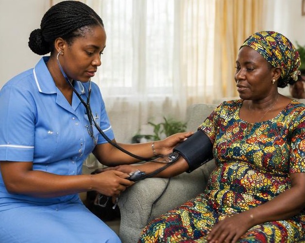Nursing care at home illustrated by people carrying out the activity in Nigeria