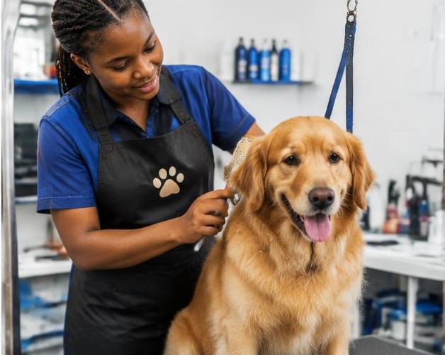 Pet grooming illustrated by people carrying out the activity in Nigeria