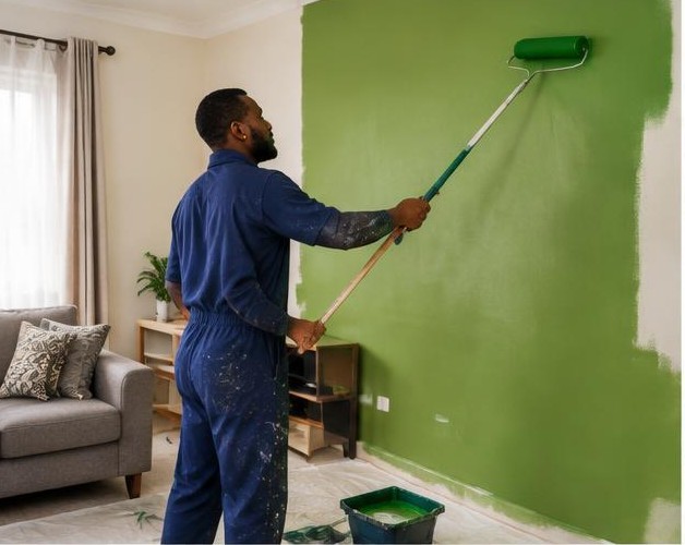 Painting your home illustrated by people carrying out the activity in Nigeria