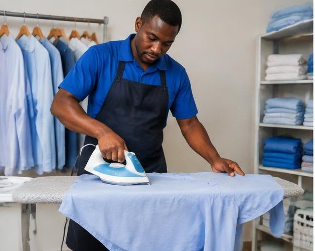 Ironing your clothes illustrated by people carrying out the activity in Nigeria