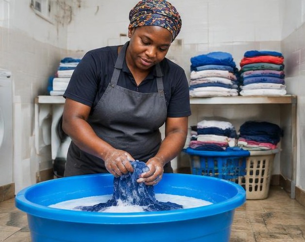 Laundry help illustrated by people carrying out the activity in Nigeria