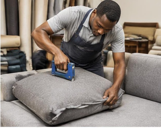 Sofa upholstery repairs illustrated by people carrying out the activity in Nigeria