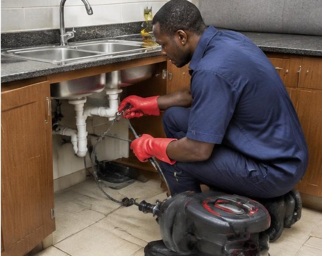 Blocked drain repairs illustrated by people carrying out the activity in Nigeria