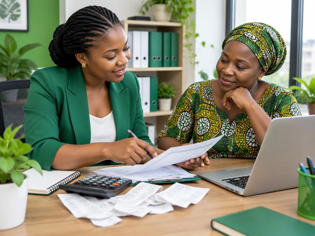 An accountant reviewing paperwork with a business owner