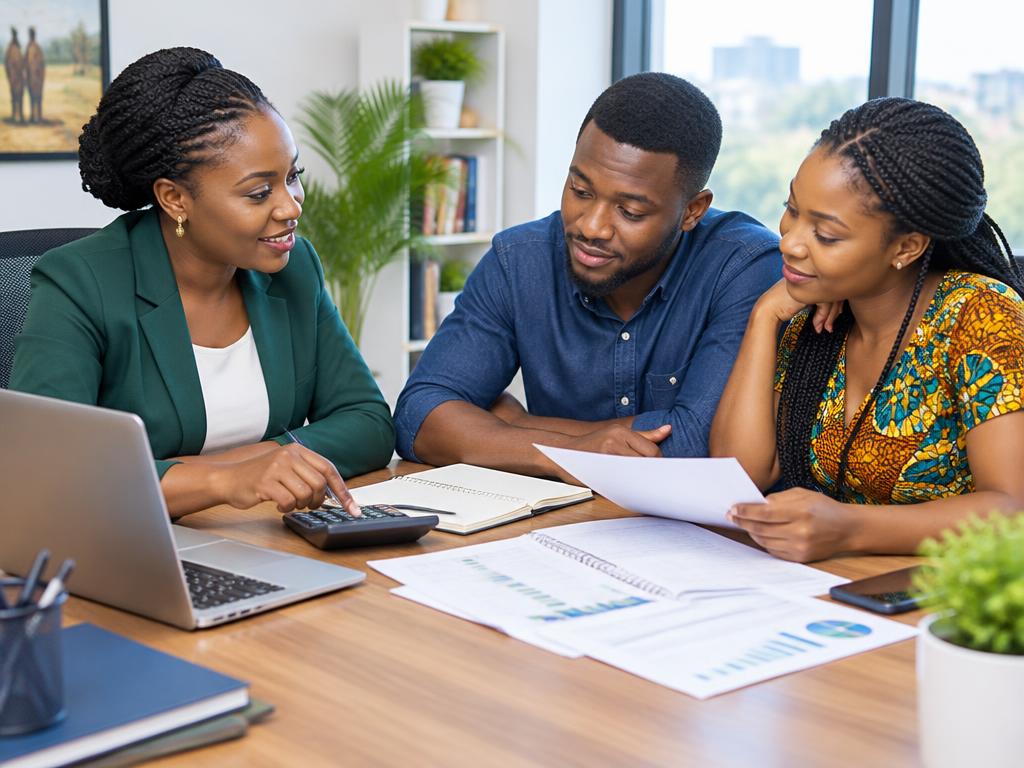 A financial adviser helping a couple plan their budget