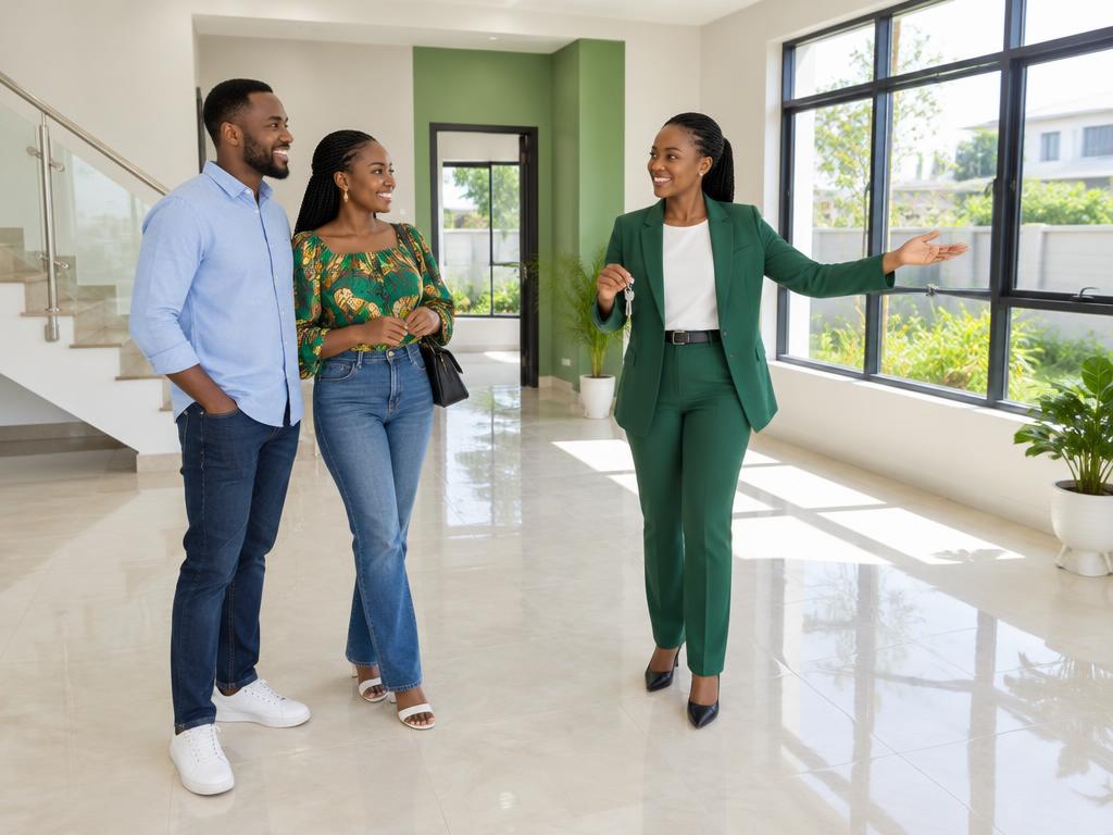 An agent showing a home to a couple