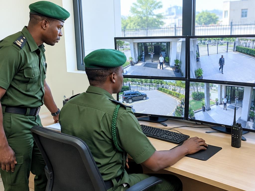 Security professionals monitoring CCTV screens
