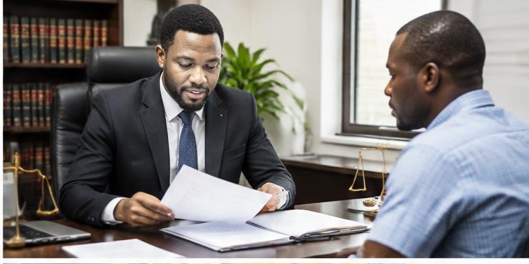 A lawyer reviewing property documents with a client