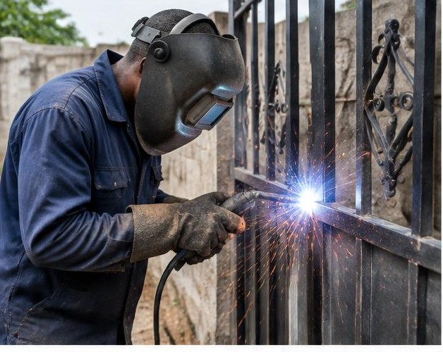 Welding a gate illustrated by people carrying out the activity in Nigeria